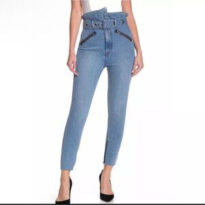 NEW Grlfrnd Denim Paperbag Mia Jeans 27 Belted Waist Light Blue Women’s